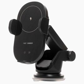  Держатель автомобильный с беспроводной зарядкой - зажим D5 на присоске 15W (black) (127157) 