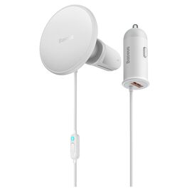  Автомобильный держатель BASEUS CW01 Magnetic + АЗУ USB, магнитный с беспроводной зарядкой, 40W, на воздуховод, белый 