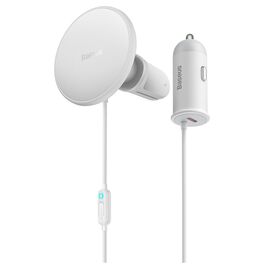  Автомобильный держатель BASEUS CW01 Magnetic + АЗУ Type-C, магнитный с беспроводной зарядкой, 40W, на воздуховод, белый 