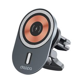  Автомобильный держатель MagSafe Crystal Slim QI, серый, Deppa, 55209 