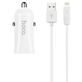  Автомобильное зарядное устройство HOCO Z12 Elite, 2xUSB с Кабелем USB - Lightning, 2.4A, белый 