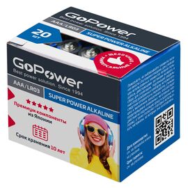  Батарейка GoPower LR03 AAA BOX20 Shrink 4 Alkaline 1.5V (4/20/640) 