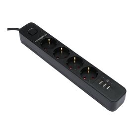  Сетевой фильтр Гарнизон EPS-4-U3-B-2 черный, 4 розетки 220В, 10А, 3 розетки USB-A 5В, кабель 2м, ур.защиты 2+, пакет 