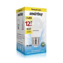  Лампа светодиодная SMARTBUY G45 12Вт 3000K E27 (теплый свет) (1/10/100) 