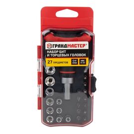  Набор бит и торцевых головок с трещоткой Грандмастер 671327 1/4", 27 предметов, пластиковый бокс 