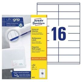  Этикетки Avery Zweckform 3423 A4 105x35мм 16шт на листе/70г/м2/100л./белый матовое самоклей. универсальная 