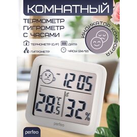  Часы-метеостанция Perfeo "Flora", (PF-CX-0813) темп., влажность, время , белые, (Арт. PF_E2053) 