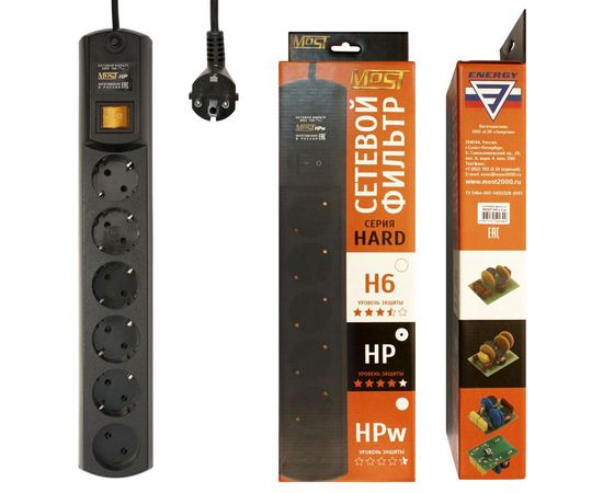  Сетевой фильтр Most HP 5м (6 розеток) черный (коробка) 