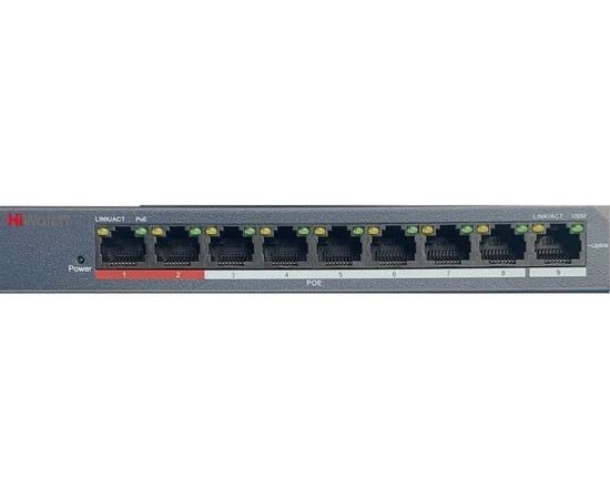  DS-S908P(B) - Сетевой неуправляемый коммутатор 8 RJ45 100M PoE, 2 порта с высоким приоритетом; 1 Uplink порт 100М Ethernet 