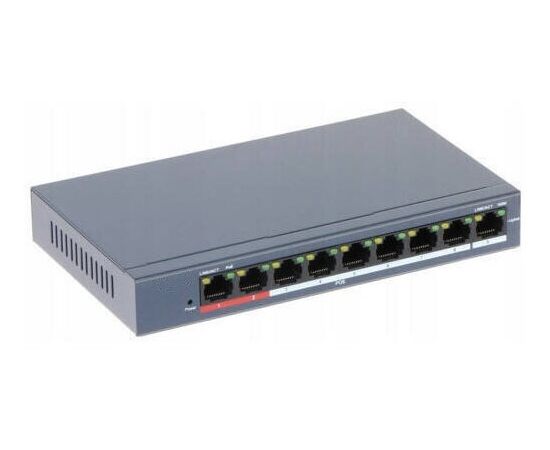  DS-S908P(B) - Сетевой неуправляемый коммутатор 8 RJ45 100M PoE, 2 порта с высоким приоритетом; 1 Uplink порт 100М Ethernet 