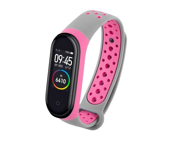  Ремешок двухцветный для фитнес-браслета Xiaomi Mi Band 4/ Mi Band 3, серый с розовым 