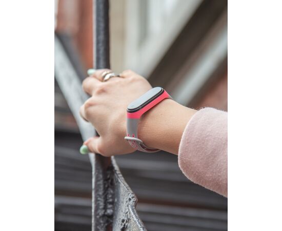  Ремешок двухцветный для фитнес-браслета Xiaomi Mi Band 4/ Mi Band 3, серый с розовым 