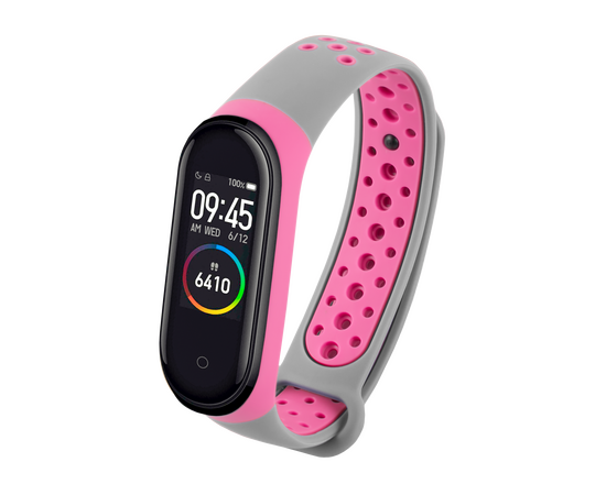  Ремешок двухцветный для фитнес-браслета Xiaomi Mi Band 4/ Mi Band 3, серый с розовым 