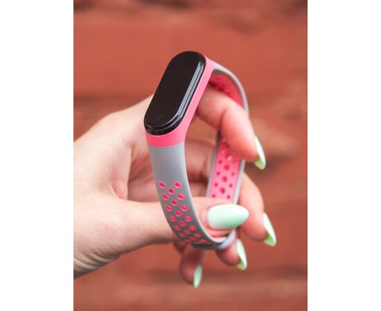  Ремешок двухцветный для фитнес-браслета Xiaomi Mi Band 4/ Mi Band 3, серый с розовым 
