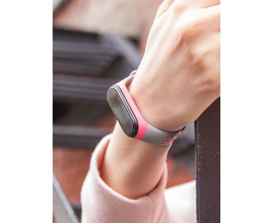  Ремешок двухцветный для фитнес-браслета Xiaomi Mi Band 4/ Mi Band 3, серый с розовым 
