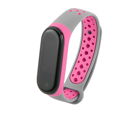  Ремешок двухцветный для фитнес-браслета Xiaomi Mi Band 4/ Mi Band 3, серый с розовым 