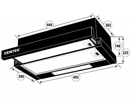  Вытяжка Centek СТ-1840-50 SS (сталь) ширина 50 см. слайдер 600 мЗЈчас, 67 Вт. диаметр 150 мм 