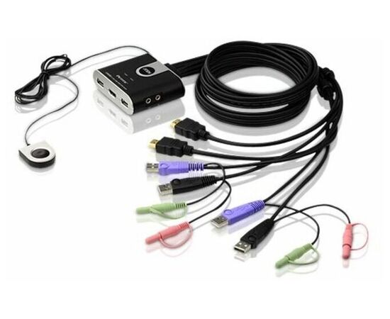  KVM-переключатель Aten CS692-AT KVM+Audio 1 user USB+HDMI - 2 cpu USB+HDMI со встр.шнурами USB+Audio 2x1.2м 1920x1200 настол., исп.стандарт 