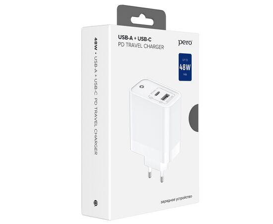  СЗУ PERO TC12 USB-A QC3.0 + USB-C PD, 48W белый 