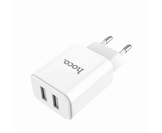  Адаптер Сетевой с кабелем Hoco C62A Victoria 2USB/5V/2.1A +Type-C (white) 