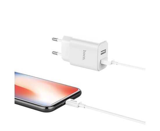  Адаптер Сетевой с кабелем Hoco C62A Victoria 2USB/5V/2.1A +Type-C (white) 