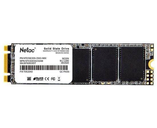  Внутренний SSD  Netac  256GB  N535N, SATA-III, R/W - 540/490 MB/s, (M.2), 2280, 3D NAND 