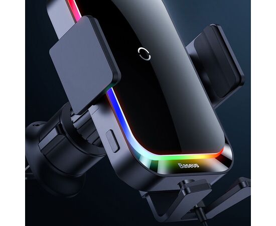  Автомобильный держатель BASEUS Halo Electric, зажимной с беспроводной зарядкой, 15W, на воздуховод, черный 
