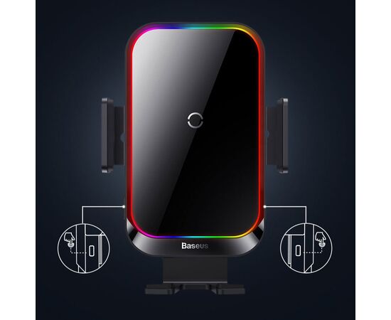  Автомобильный держатель BASEUS Halo Electric, зажимной с беспроводной зарядкой, 15W, на воздуховод, черный 