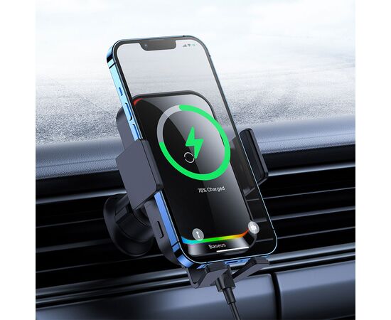  Автомобильный держатель BASEUS Halo Electric, зажимной с беспроводной зарядкой, 15W, на воздуховод, черный 