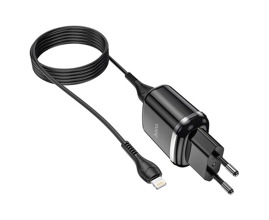  Сетевое зарядное устройство HOCO N4 Aspiring 2xUSB с Кабелем USB - Lightning, 2.4A, 10.8W, черный 