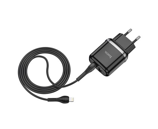  Сетевое зарядное устройство HOCO N4 Aspiring 2xUSB с Кабелем USB - Lightning, 2.4A, 10.8W, черный 