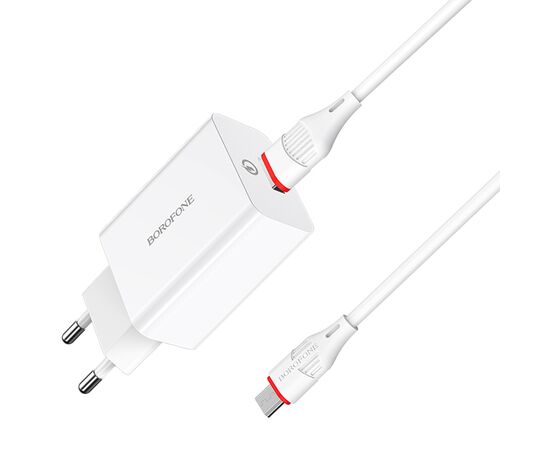 Сетевое зарядное устройство BOROFONE BA21A Long journey 1xUSB с Кабелем USB - Micro, 3A, 18W, белый 