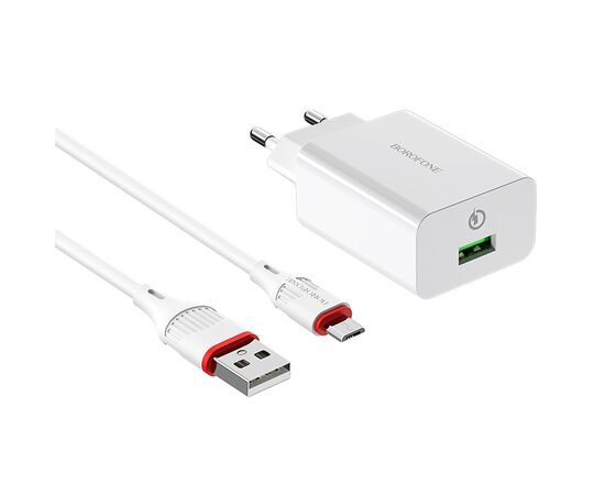  Сетевое зарядное устройство BOROFONE BA21A Long journey 1xUSB с Кабелем USB - Micro, 3A, 18W, белый 