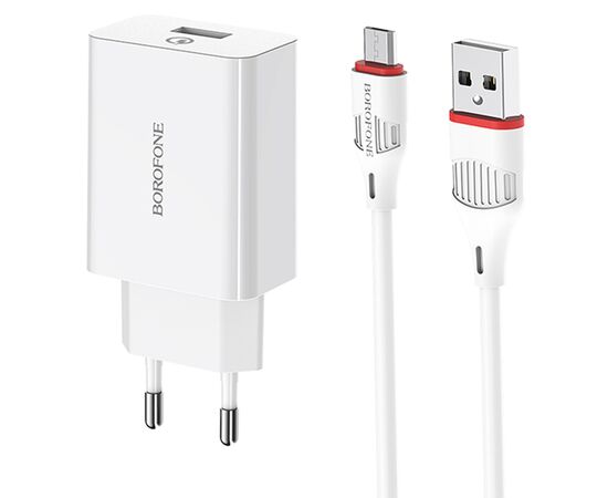  Сетевое зарядное устройство BOROFONE BA21A Long journey 1xUSB с Кабелем USB - Micro, 3A, 18W, белый 