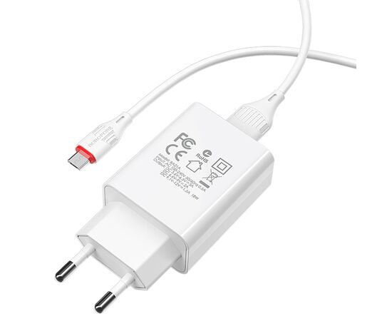  Сетевое зарядное устройство BOROFONE BA21A Long journey 1xUSB с Кабелем USB - Micro, 3A, 18W, белый 