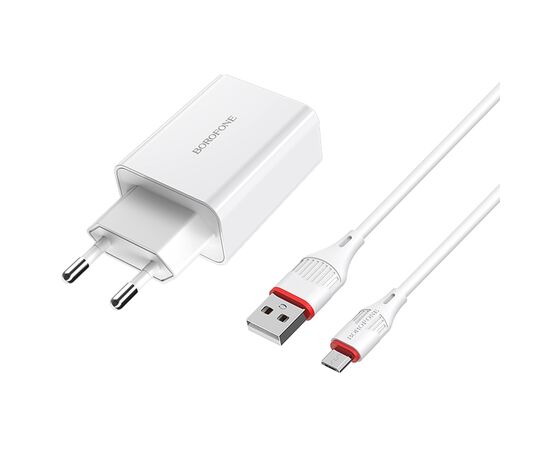  Сетевое зарядное устройство BOROFONE BA21A Long journey 1xUSB с Кабелем USB - Micro, 3A, 18W, белый 