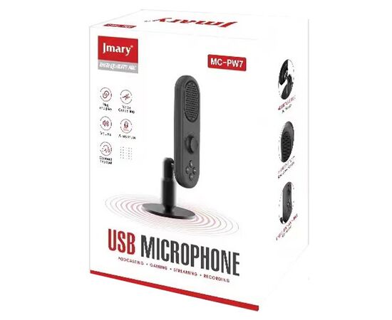  Микрофон универсальный кардиоидный JMARY MC-PW7, Type-C+Lightning+Jack 3.5mm, черный 