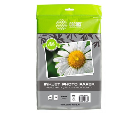 Фотобумага Cactus CS-MA414020ED A4/140г/м2/20л/белый матовое для струйной печати 