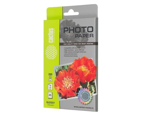 Фотобумага Cactus CS-GA620025 10x15/200г/м2/25л/белый глянцевое для струйной печати 