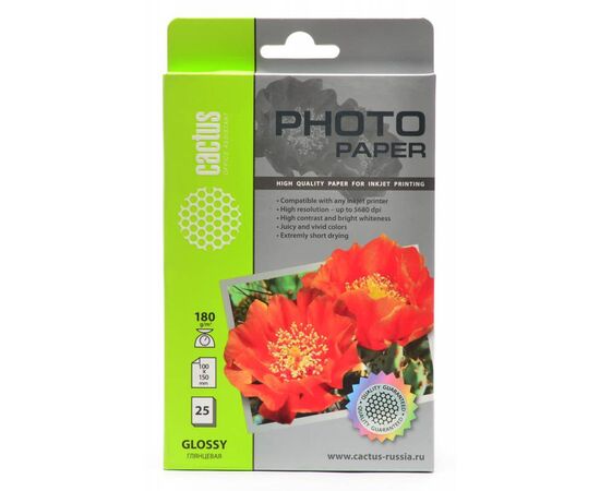  Фотобумага Cactus CS-GA618025 10x15/180г/м2/25л/белый глянцевое для струйной печати 