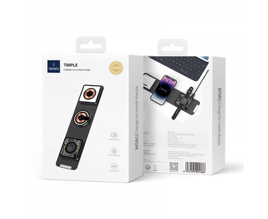  Беспроводное зарядное устройство 3в1 WiWU Wi-W001, 15W (Black) 