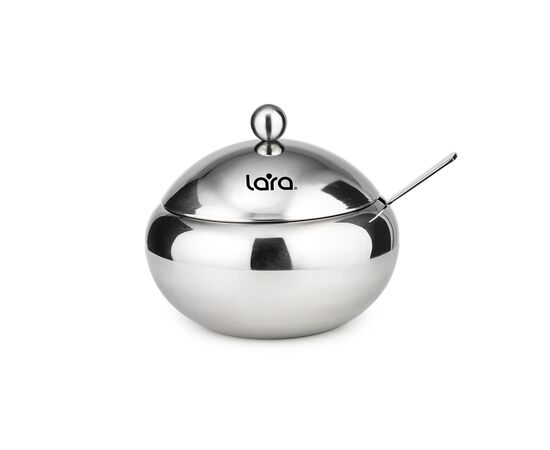  Сахарница LARA LR08-35SS с ложкой 460мл, сталь, крышка из полированной стали 