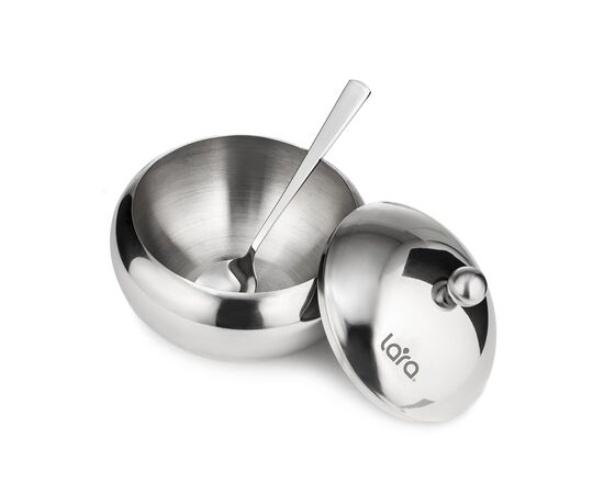  Сахарница LARA LR08-35SS с ложкой 460мл, сталь, крышка из полированной стали 