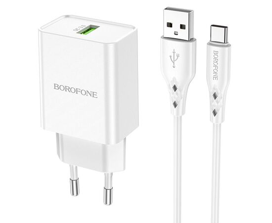  Сетевое зарядное устройство BOROFONE BN5 Jingrui single 1xUSB с Кабелем Type-C, 3.0A, 18W, белый 