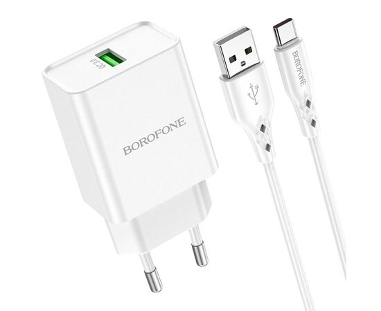  Сетевое зарядное устройство BOROFONE BN5 Jingrui single 1xUSB с Кабелем Type-C, 3.0A, 18W, белый 