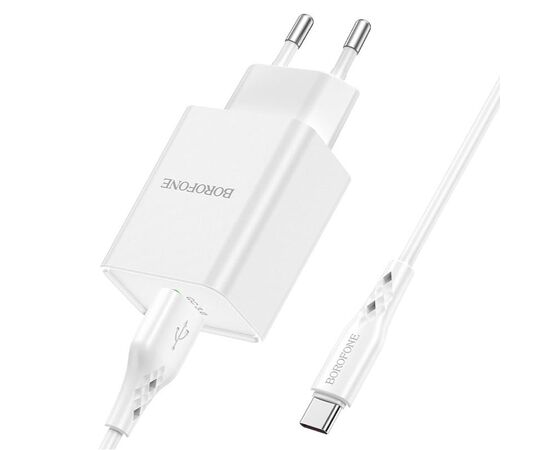  Сетевое зарядное устройство BOROFONE BN5 Jingrui single 1xUSB с Кабелем Type-C, 3.0A, 18W, белый 