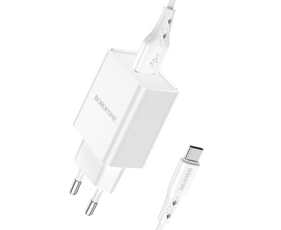  Сетевое зарядное устройство BOROFONE BN5 Jingrui single 1xUSB с Кабелем Type-C, 3.0A, 18W, белый 