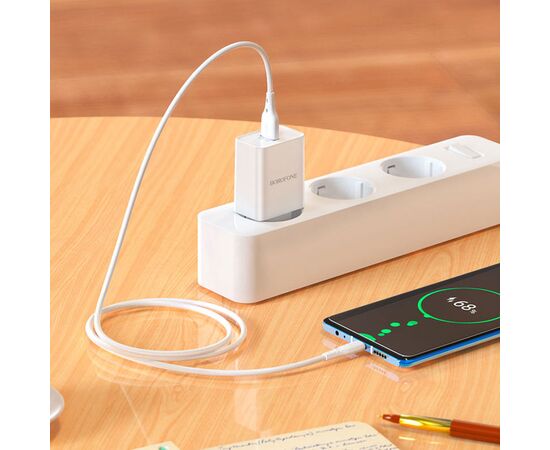  Сетевое зарядное устройство BOROFONE BN5 Jingrui single 1xUSB с Кабелем Type-C, 3.0A, 18W, белый 