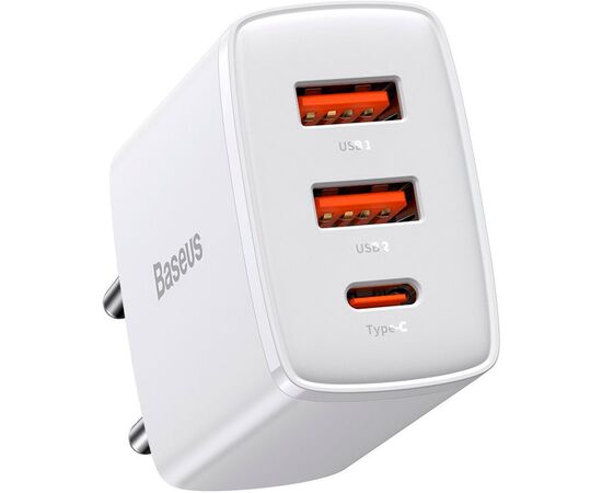  СЗУ Baseus Compact Quick Charger 2USB+Type-C 30W, CCXJ-E02 (White) 