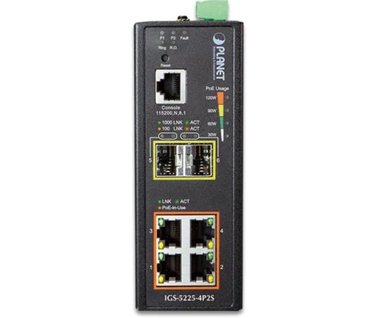  Коммутатор PLANET (IGS-5225-4P2S) 4x1000T 802.3at PoE + 2x100/1000X SFP Full Managed Switch 